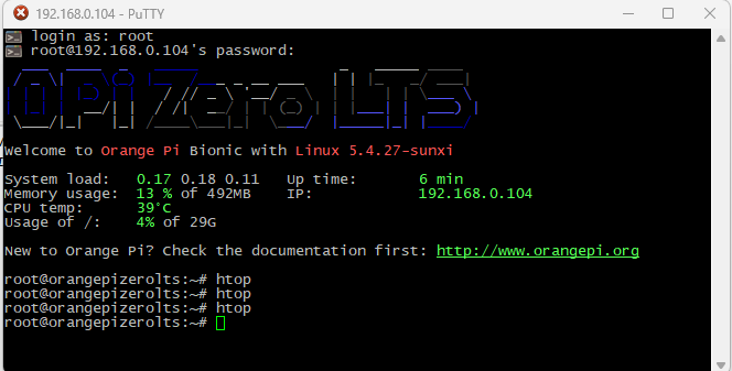 Экран приветствия Orange pi